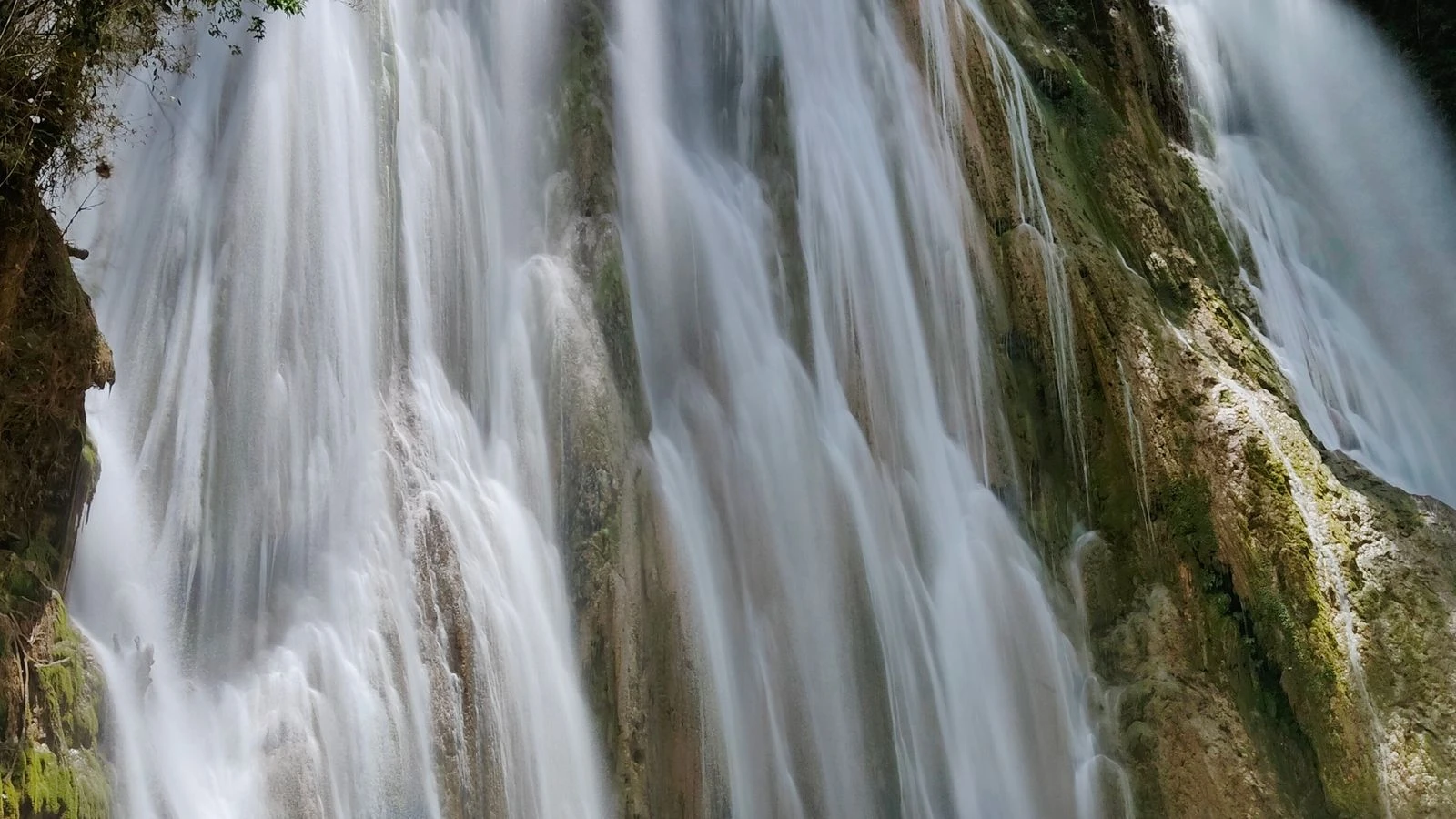 Cascada cayendo entre la vegetación tropical en República Dominicana